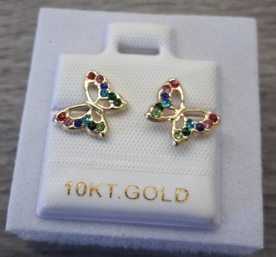 10k gold butterfly screw back stud earrings /arete maripos de oro 10K  de rosca