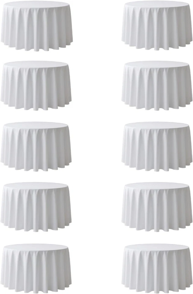 White Round Tablecloths - 120" Polyester Fabric (10 Pack) - Image 3 of 4