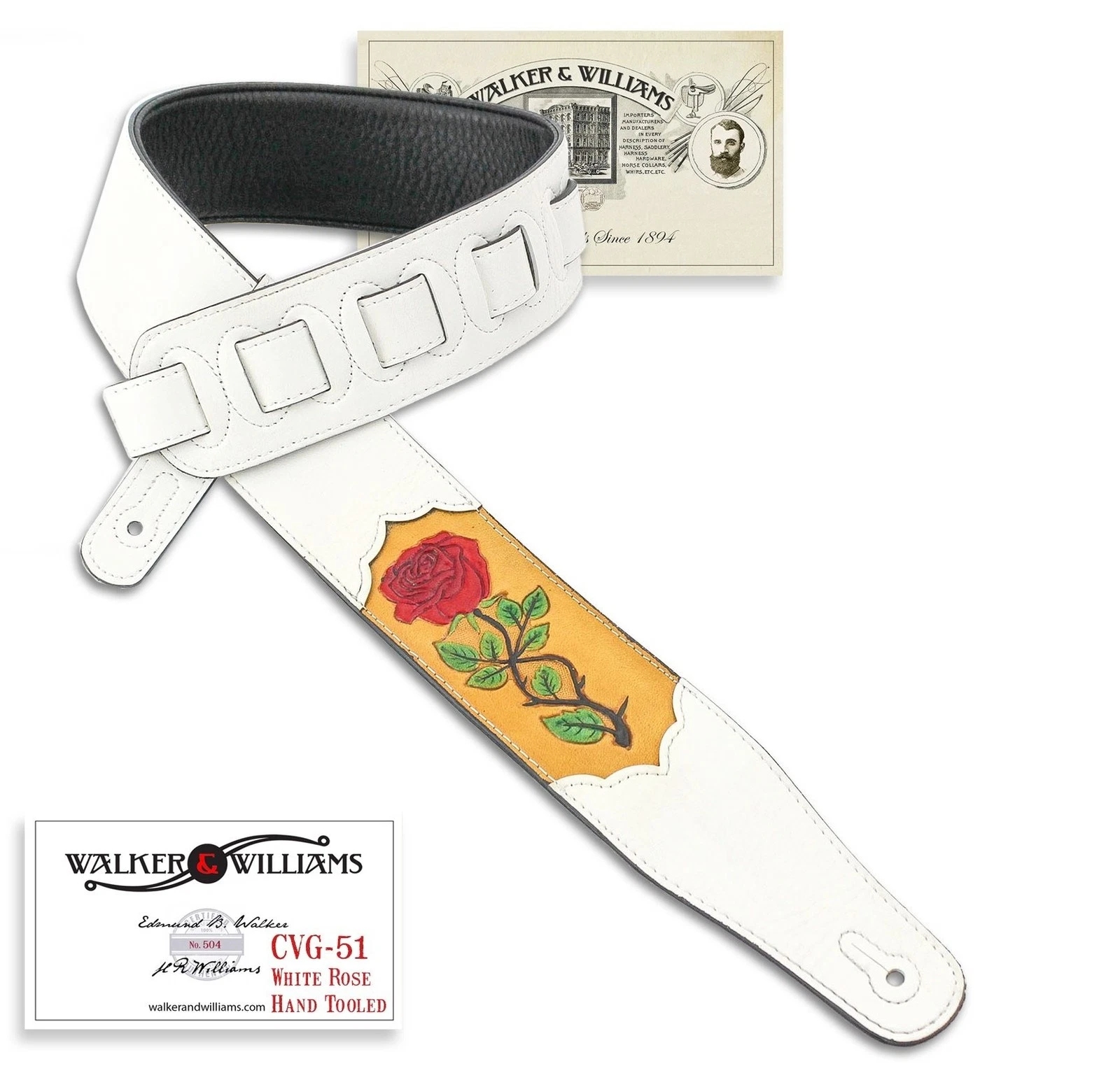 Walker & Williams CVG-51 White Leather Strap Hand Tooled Leather Red Rose Des...
Opens in a new wind