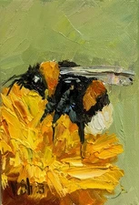 Original Painting Bumblebee Honey Bee Impasto Flower Oil Painting Signed Art