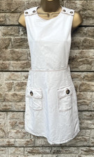Ladies Zara Ivory Lined Denim Feel Pinafore Style Dress UK XS