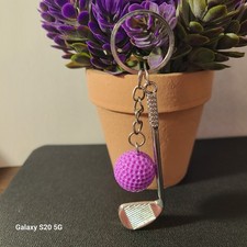 Purple Golf Ball  Club Keychain, Sports Keyring, Novelty Bag Charm, Women NWOT