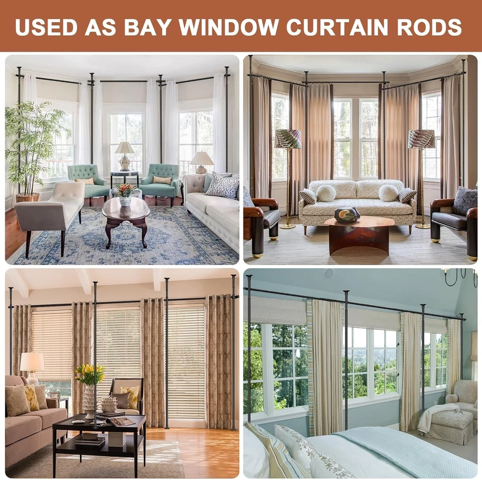 Varilla de tensión divisoria de habitaciones, sin taladro, ajustable 28-171" de ancho x 4-10' de alto, negro mate Foto 4 de 4