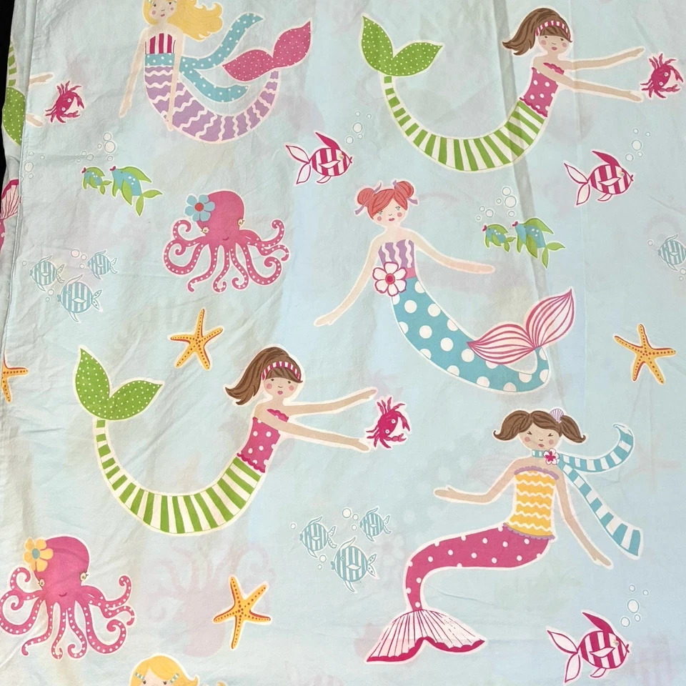 Funda nórdica Pottery Barn Kids azul pálido sirena completa reina 100 % algodón 2012 Foto 4 de 4