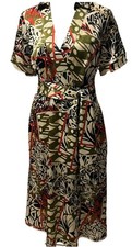 Tahari ASL Dress Size 8 Midi Satin-like Geo-Print Short Sleeve Preppy Casual