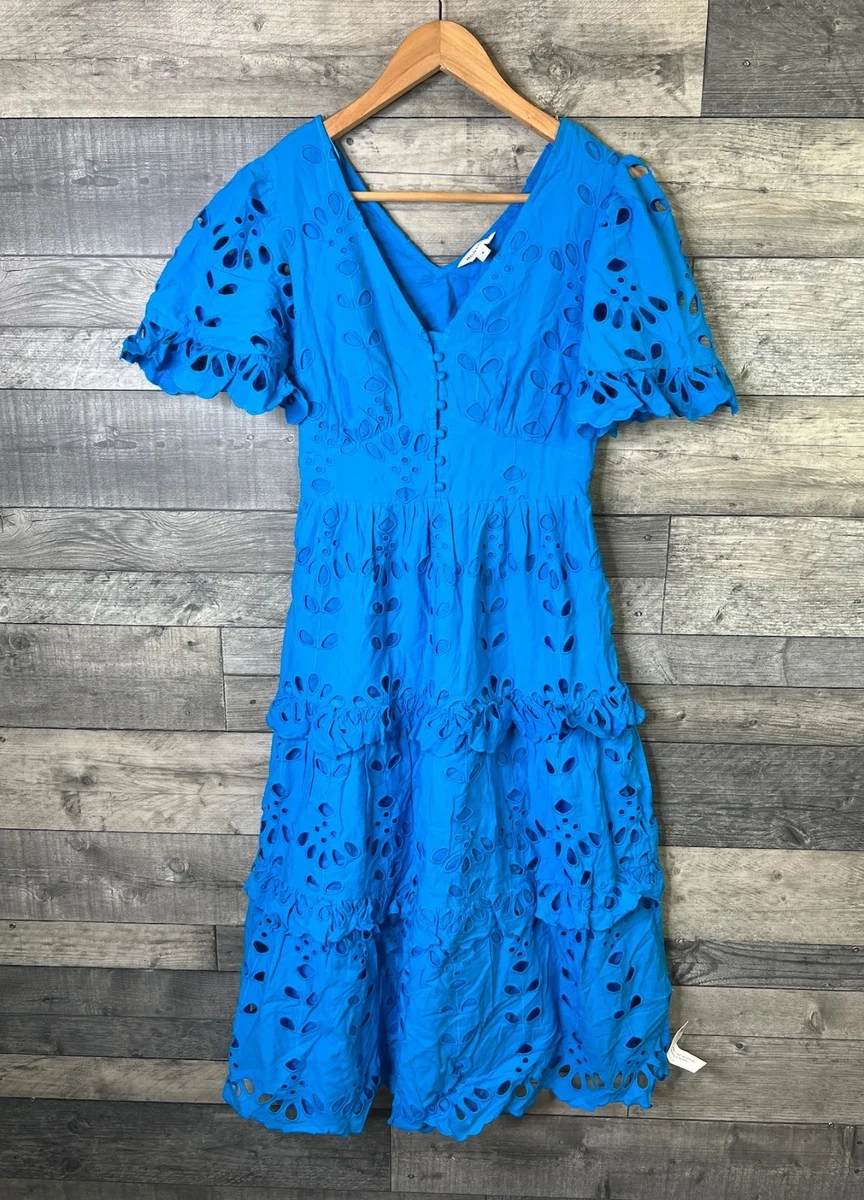 monsoon cotton dresses Verna Floral Midi Dress in Linen and Organic Cotton Blue | Day Dresses