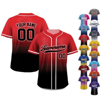 Custom Printed Black Red Gradient Baseball Jersey Team Name Number