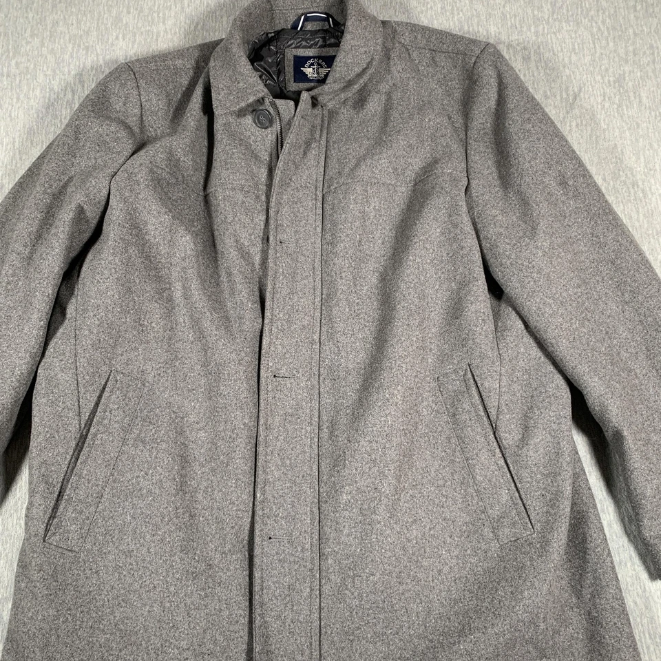 Dockers Coat Mens 2XL Gray Wool Blend Car Coat Zip Button Quilted Lined Overcoat - Image 2 of 4