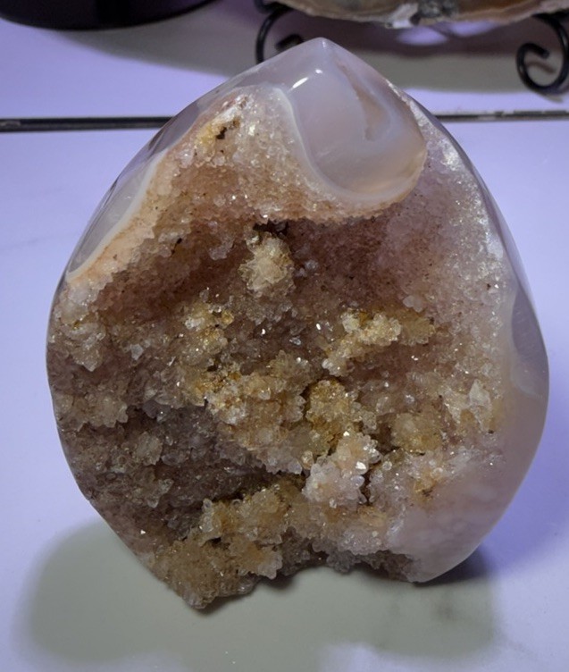 Polished Agate Geode Druzy Quartz Crystal Mineral Display Specimen Gray/Brown