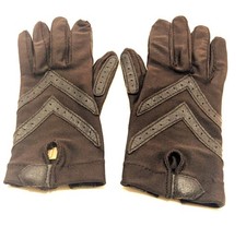 Vintage Isotoner Leather Nylon Blend Driving Gloves One Size Brown