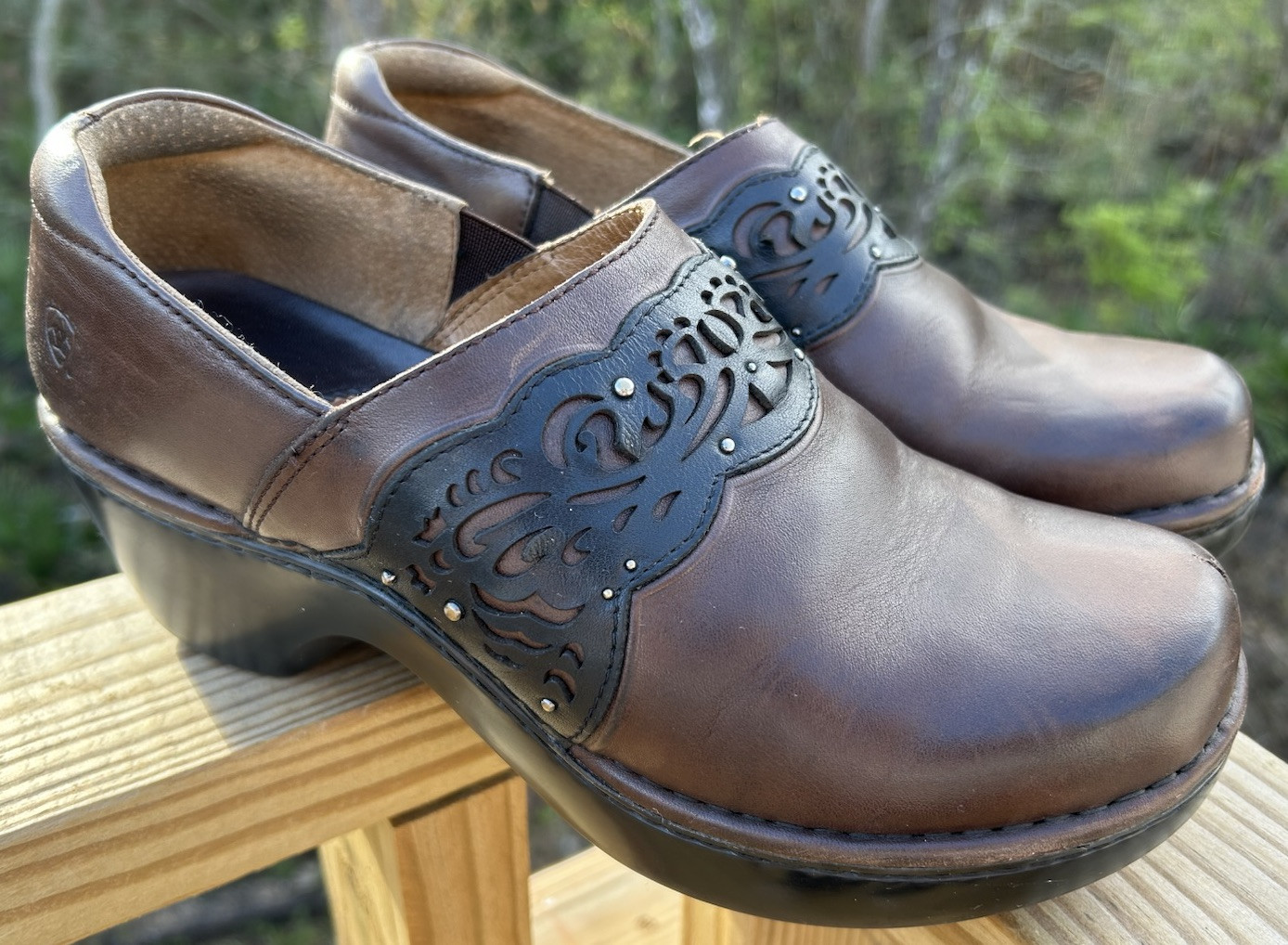 Ariat Clogs Women’s 10 B Leather Slip On Shoes Brown & Black Round Toe Nurse-image