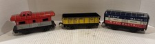 Vintage Marx Tin Litho Train Lot Of 3 O Gauge Scale Caboose Box Car NYC B O
