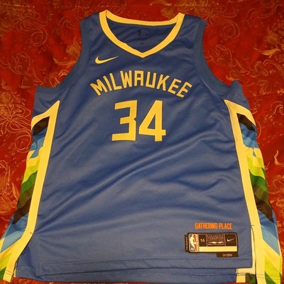 GIANNIS ANTETOKOUNMPO #34 MILWAUKEE BUCKS CITY EDITION SWINGMAN JERSEY SZ 56