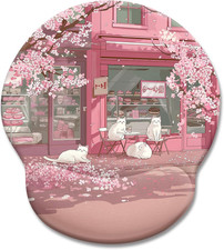 Cat Ergonomic Mouse Pad with Wrist Rest, Pink Cherry Blossom Computer Mouse Pad