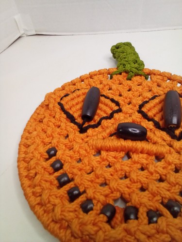 Vintage Macramè Jack O Lanterna Zucca Fatta a Mano Halloween Decorazione Parete - Foto 4 di 13