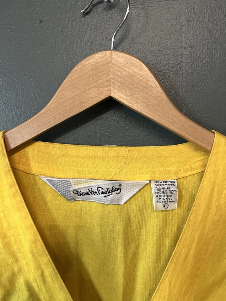Mono vintage Diane Von Furestenberg para mujer amarillo manga larga abotonado L Foto 3 de 3