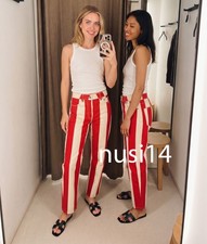ZARA NEW WOMAN ZW COLLECTION MID-RISE TAPERED STRIPE JEANS PANT RED 4676/246/944