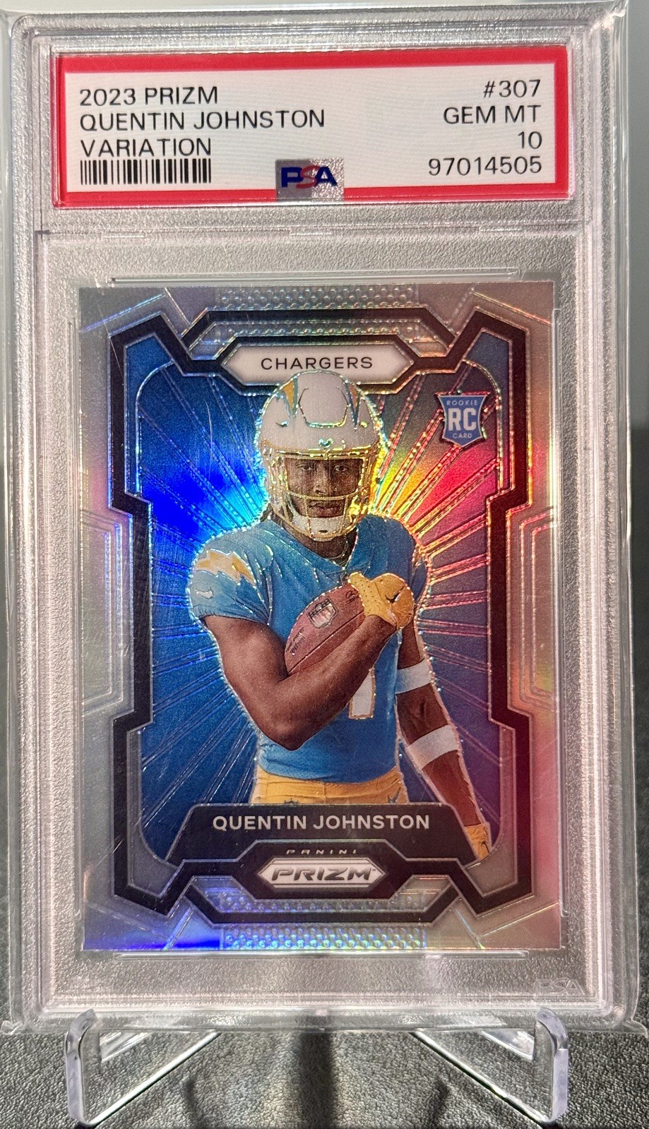 Quentin Johnston 2023 Panini Prizm Silver Variation Rookie Card #307 PSA 10