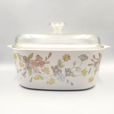 Corning Ware Pastel Bouquet A-5-B 5L Casserole A-12-C Lid Vintage