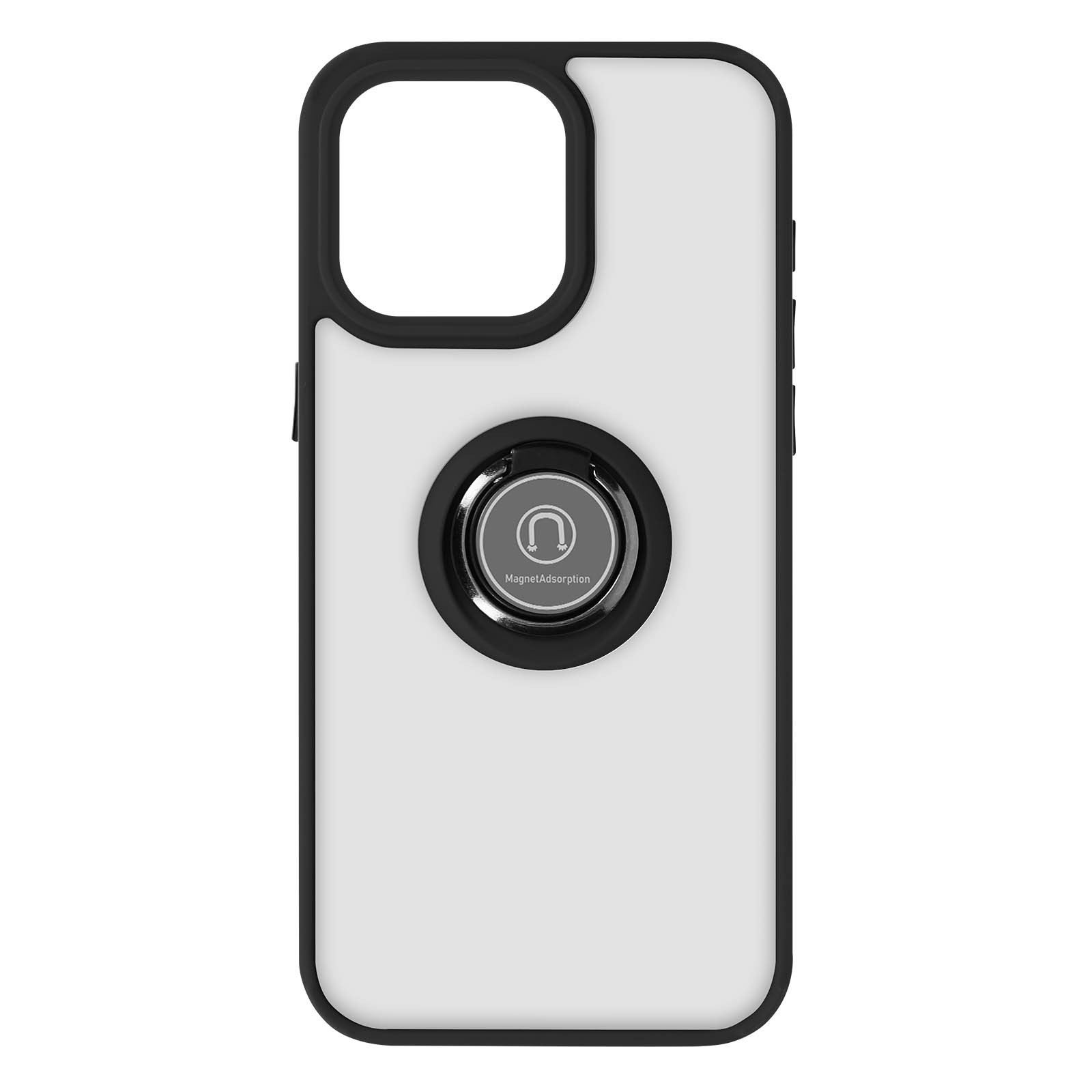 Coque iPhone 15 Pro Max antichoc noire hybride avec anneau support silicone