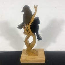 Wooden Tree Birds Sculpture 2 Birds Of Mixed Woods Branches Folk Art 13.5x 6.0