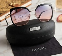 GUESS Women's Sunglasses Black & Rose Gold Frame + Original Hard Case & Pouch