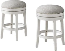Clara Swivel Counter Height Stool, Set of 2, White, 360-Degree Swivel, Silver Sa