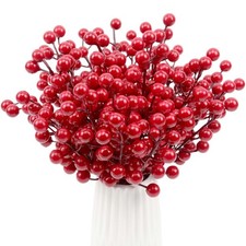 30 Pack Red Berry Stems, Artificial Holly Berries for Christmas Tree Picks De...