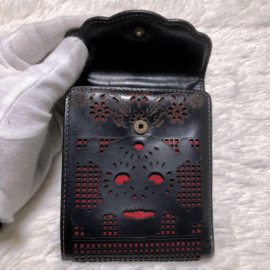 Vivienne Westwood archive skull Wallet ☆ Vivienne Westwood Women's Tri-Fold Wallet Skull Black Red