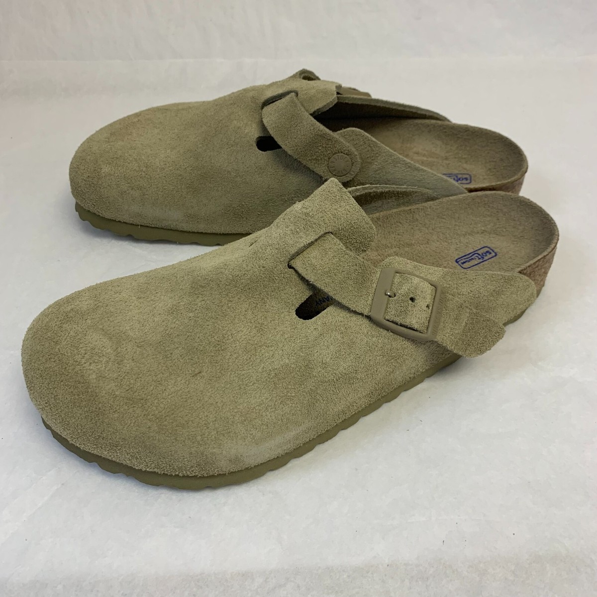 Birkenstock New w/ Box Boston Faded Khaki Suede Soft Footbed