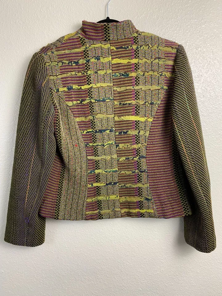 Deborah Cross Green Textile Artist Woven Blazer Jacket size Small Art to wear - Image 2 of 4
