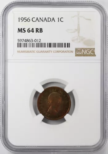 1956 Canada Cent NGC MS64 RB Red Brown Green Toning 1c