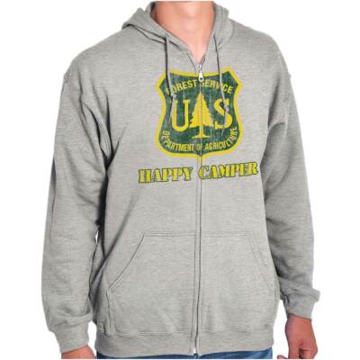United States US Forest Service Happy Camper Sweatshirt Zip Up Hoodie Men Women