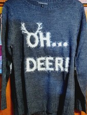 Christmas Reindeer Oh Deer Sweater Cozy Pullover Size small Grey NEW