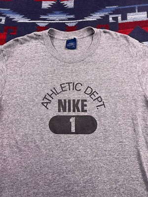 VTG 80s Nike Athletic Blue Tag Spellout Shirt USA Made Single  Stitch XL