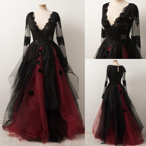 Black Burgundy Gothic Wedding Dresses 