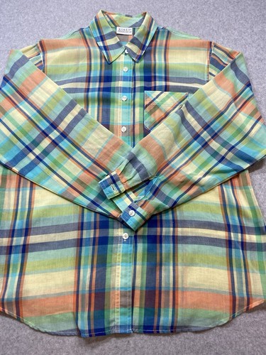 Koret Francisca Womens Shirt Blouse Size Large Green Plaid Casual Preppy Light - Picture 2 of 8