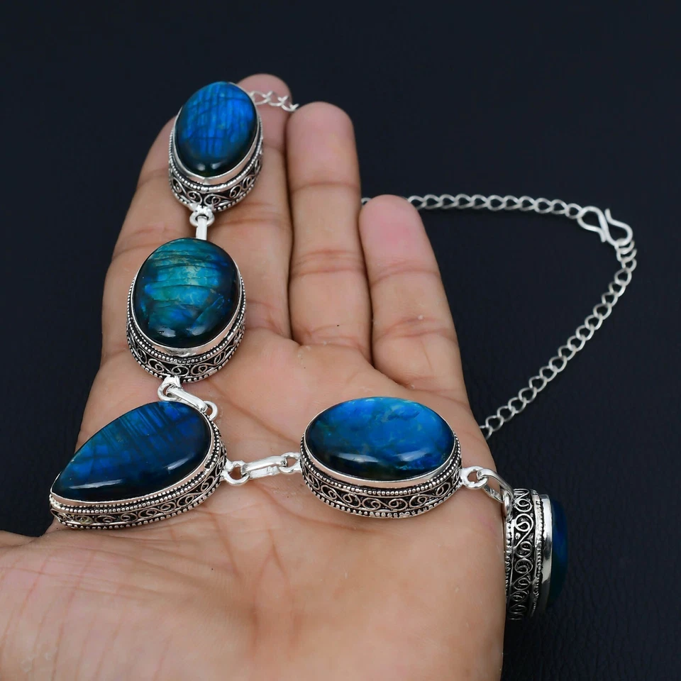 Collana In Labradorite In Argento Sterling 925 Per Regali Di Anniversario - Immagine 4 di 4