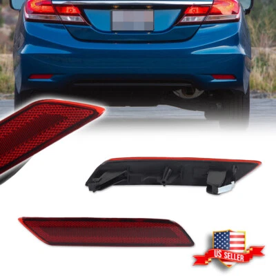 2X Red Lens Rear Bumper Bar Reflector Lights Kit For 2013-2015 Honda Civic Sedan - Imagen 1 de 4