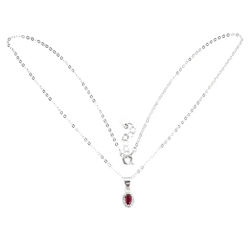 925 Sterling Silver Oval Ruby 5x3mm Simulated Cz Necklace 16 Inches - Image 3 of 4