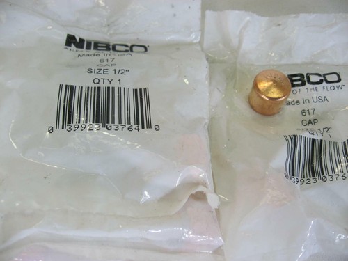 Lot of 7 Nibco New Copper Pipe Fitting Cap 1/2" Sweat  7ea. Plumbing Piping 