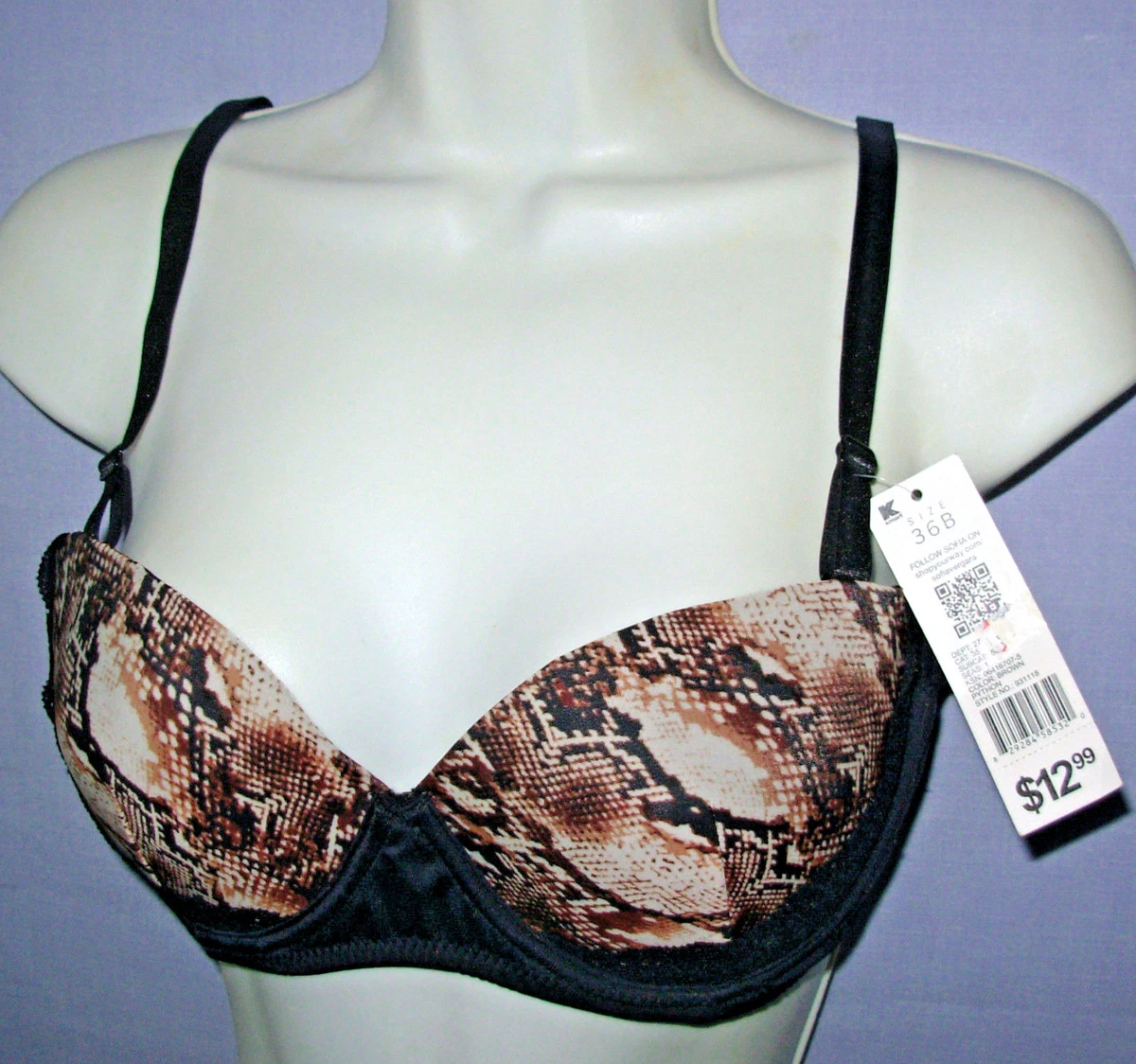 nwt sz 34C SOFIA VERGARA Bra underwire push-up convertible Snake w lace  #931118