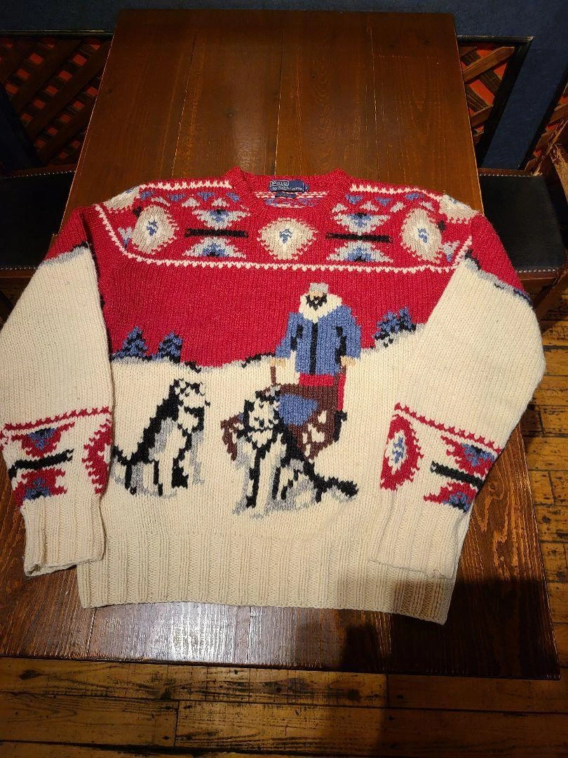 Ralph Lauren Polo Dog sledding Knit Sweater husky Rad vintage Rare