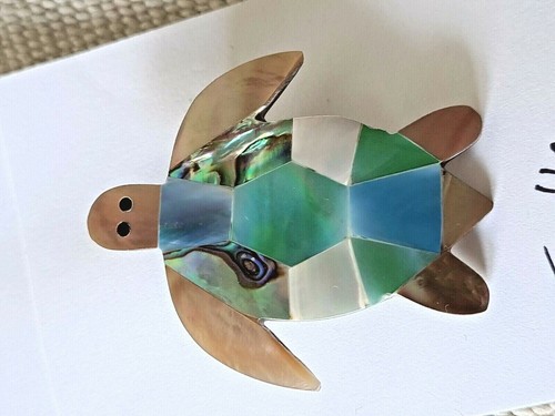 TURTLE Brooch Pin Made with Abalone Shell NEW - Picture 2 of 3