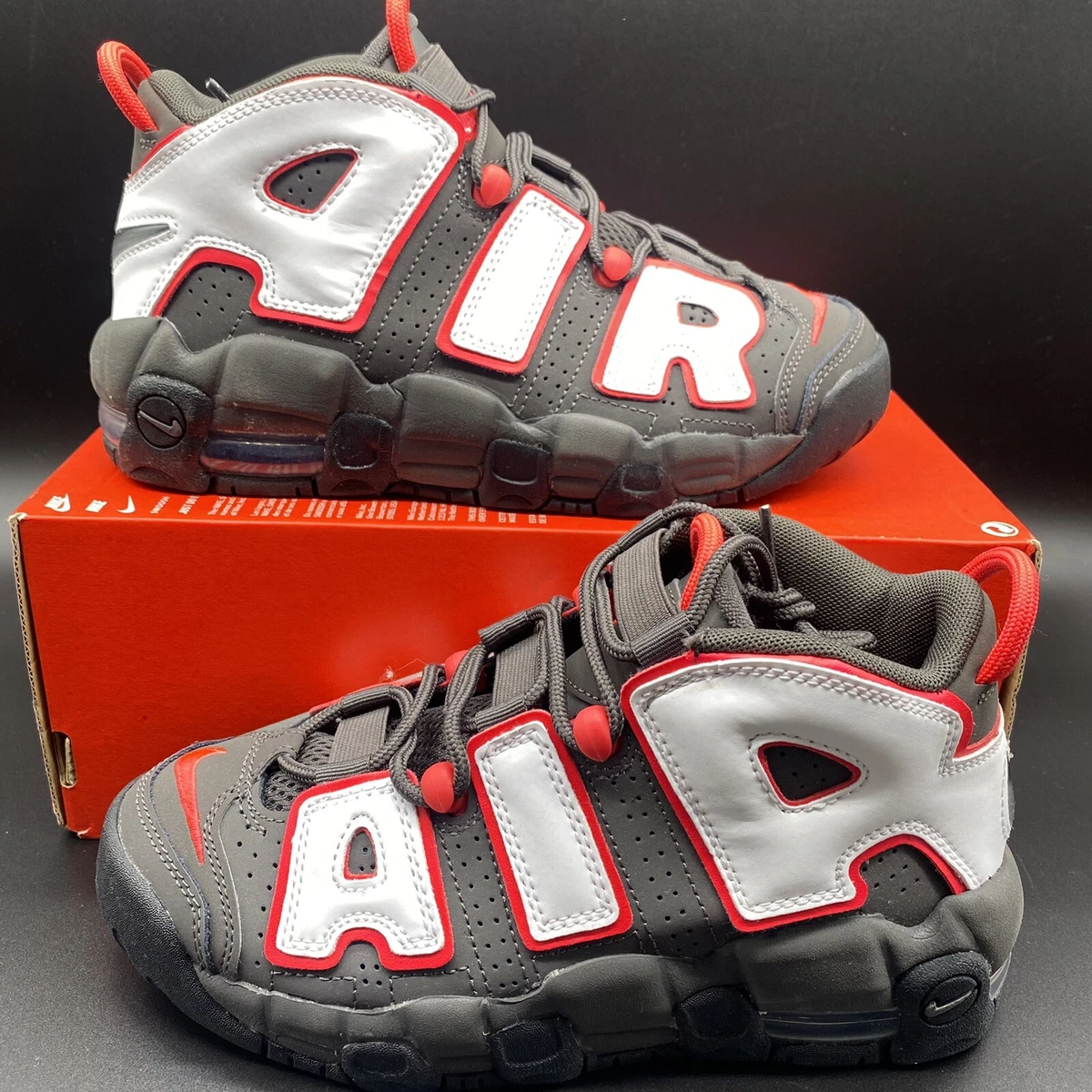 Nike Air More Uptempo GS Black Red White Grey DH9719-200 Size = Women's 6 | eBay