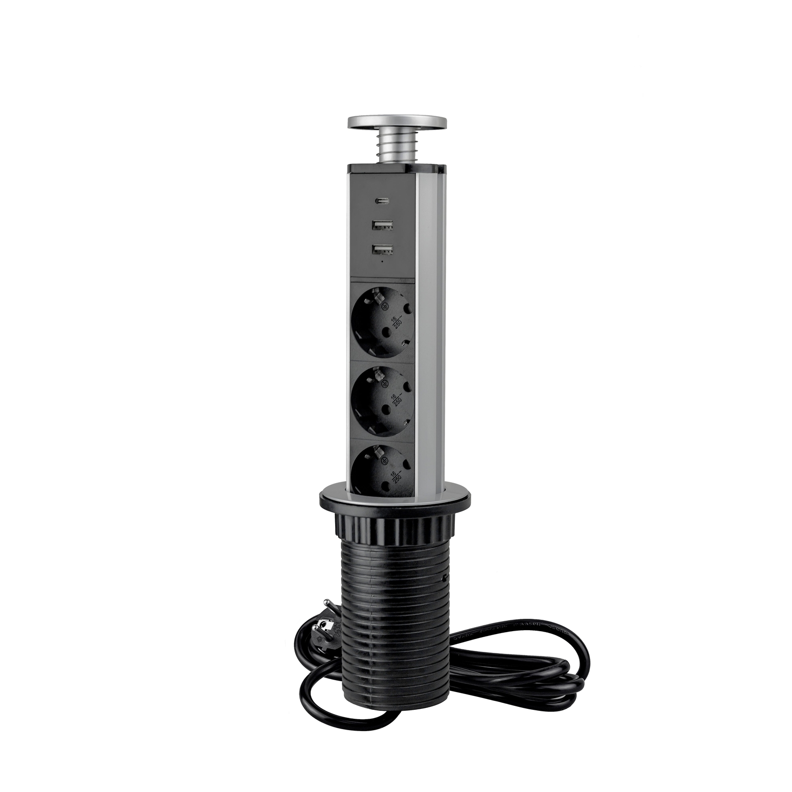 Multipresa Estraibile Vertikal in Alluminio e Plastica Emuca