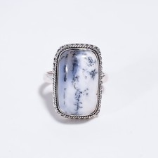 Dendrite Opal Gemstone Statement Ethnic Ring Size 925 Sterling Silver Jewelry