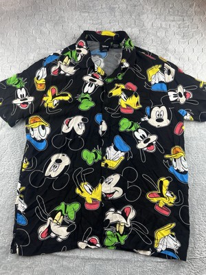 Disney Short Sleeve Button Up All Over Characters Black Men's Size L