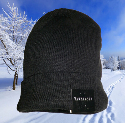 Van Heusen Mens Two Layered Solid Black Knit Beanies $12.99 B104