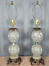 Vintage Pair of Accurate Casting Co. diamond point glass ball table lamps 28.5"